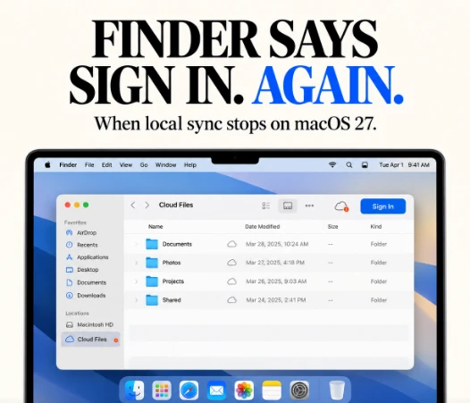 Finder showing cloud folders with a Sign In button